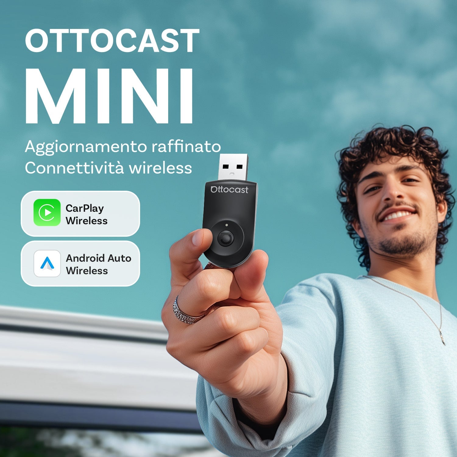 Ottocast®2025 Mini Adattatore Wireless CarPlay/Android Auto