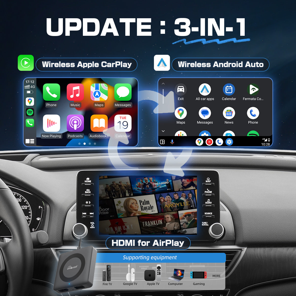 Car Tv Mate Pro IV Universale: CarPlay Wireless e Android Auto con Contenuti Multimediali HDMI