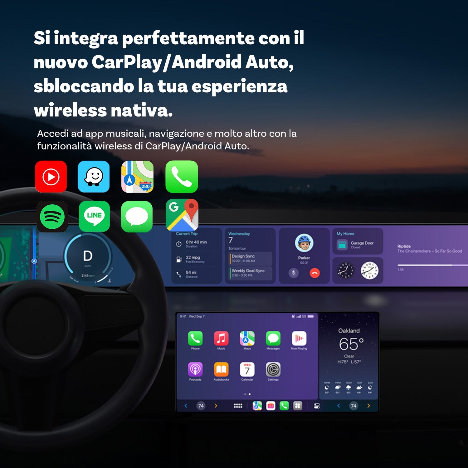 Ottocast®2025 Mini Adattatore Wireless CarPlay/Android Auto