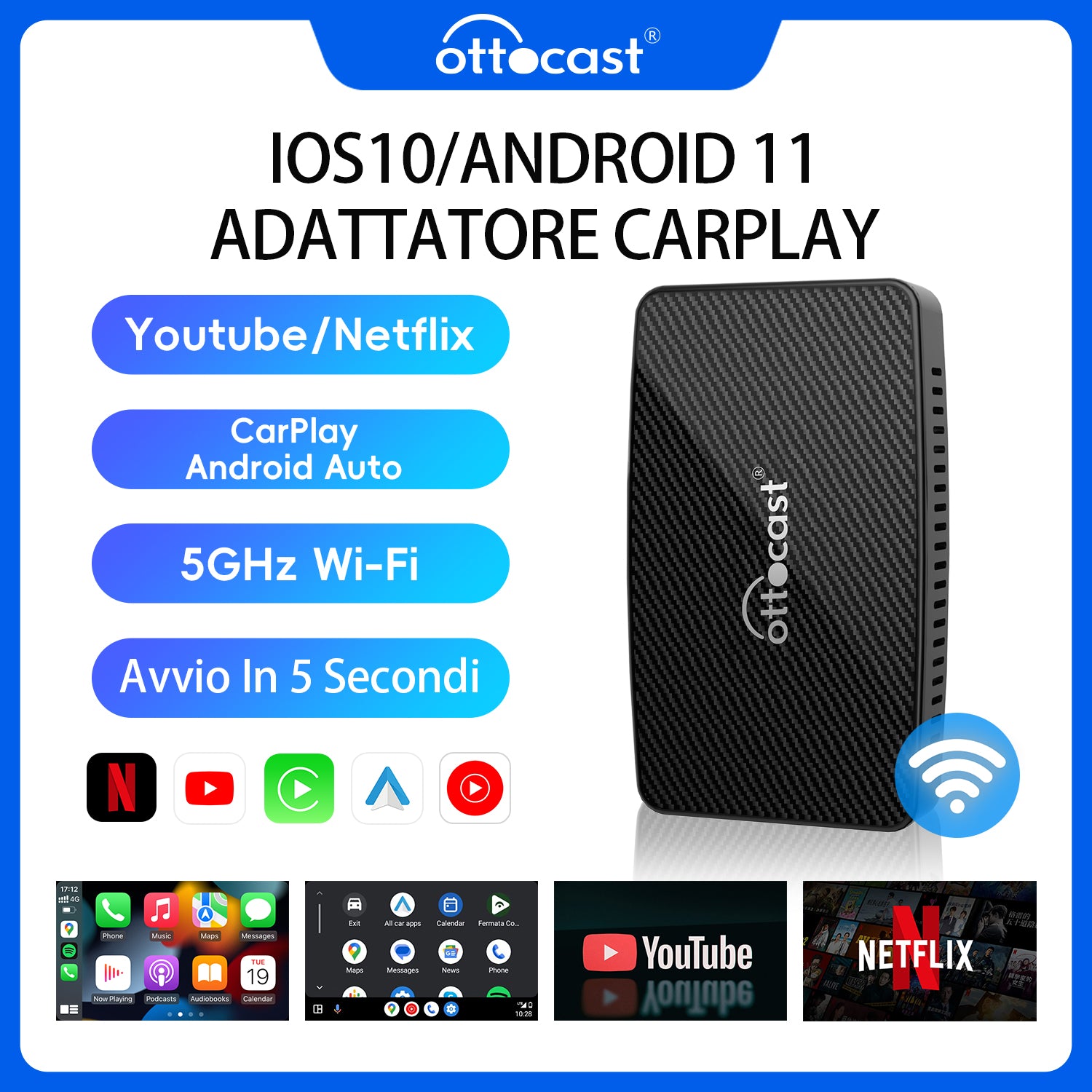 Play2Video All-in-one wireless CarPlay/Android Auto adapter 