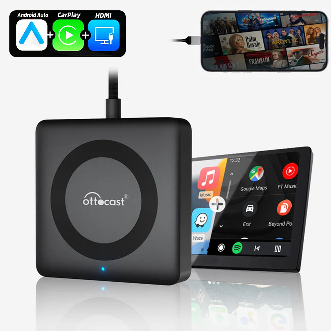 (🔥Sconto del 49% per un tempo limitato) Ottocast® Car TV Mate Pro Universal - Wireless CarPlay & Android Auto with HDMI Multimedia